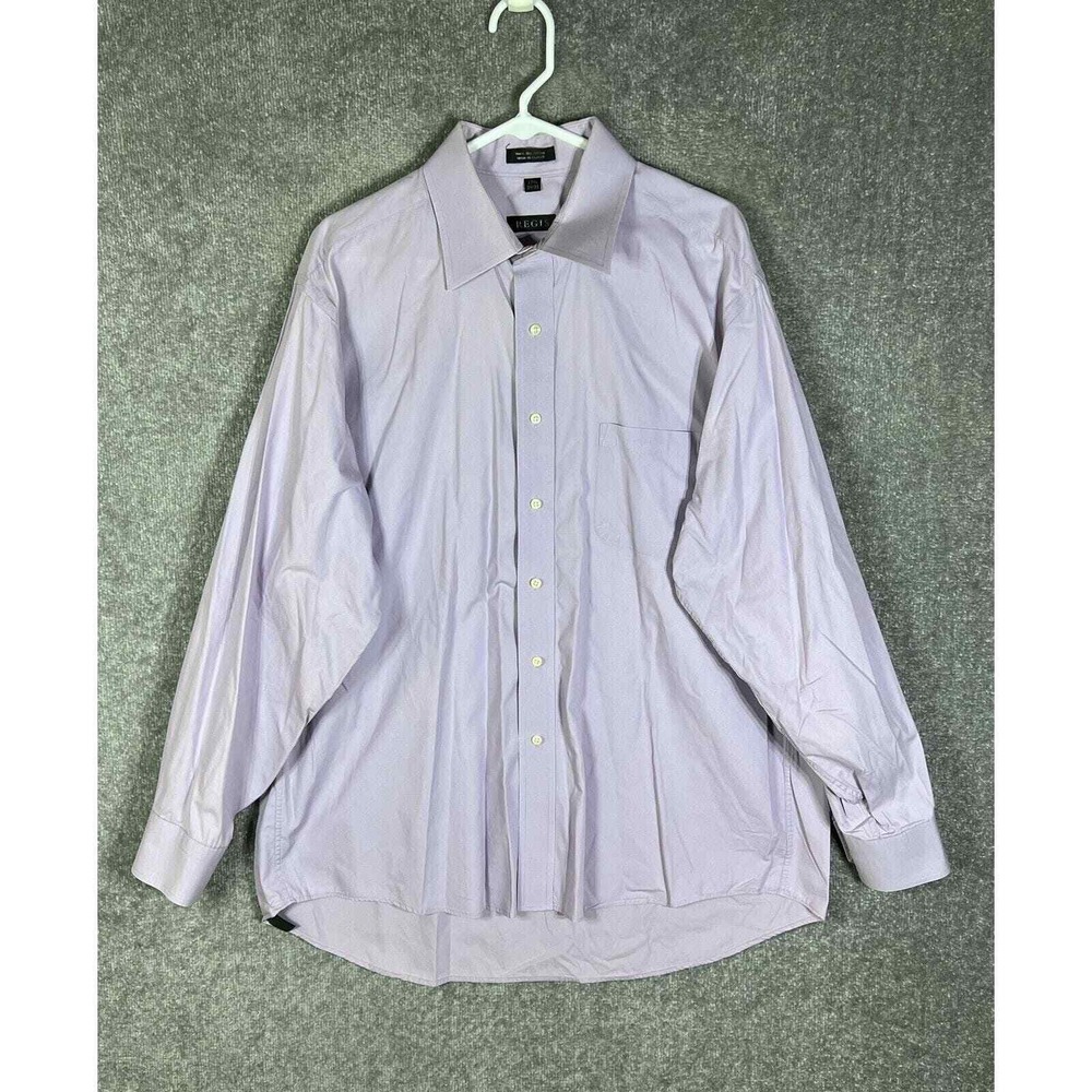 Regis Button Up Dress Shirt Mens Size 17.5 34/35 Purple Long Sleeve Chest Pocket